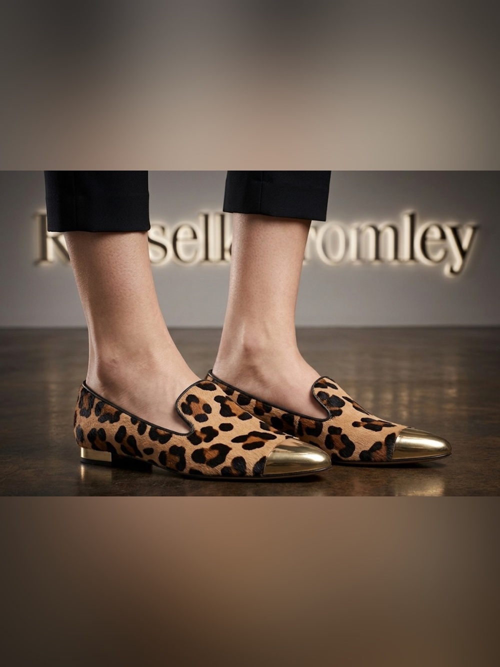 Authentic Russell & Bromley designer fur & leather signature leopard flats 7.5